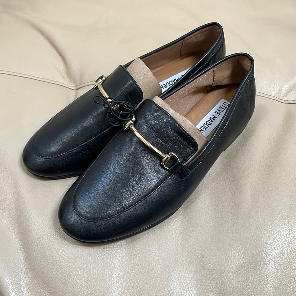 Steve Madden Women’s Leather Loafers with Gold Accent